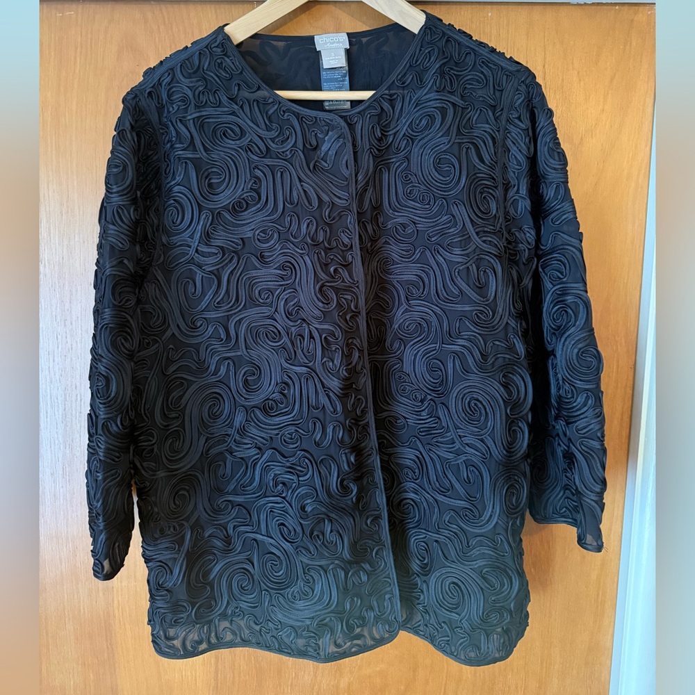 Chico's Travlers™️ Black Tapework Open Jacket